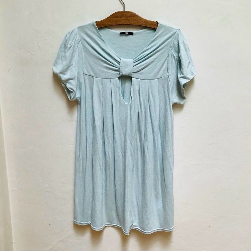 TFNC KEYHOLE LINEN BLEND VNECK KNEE LENGTH DRESS VACATION DRESS BABY BLUE